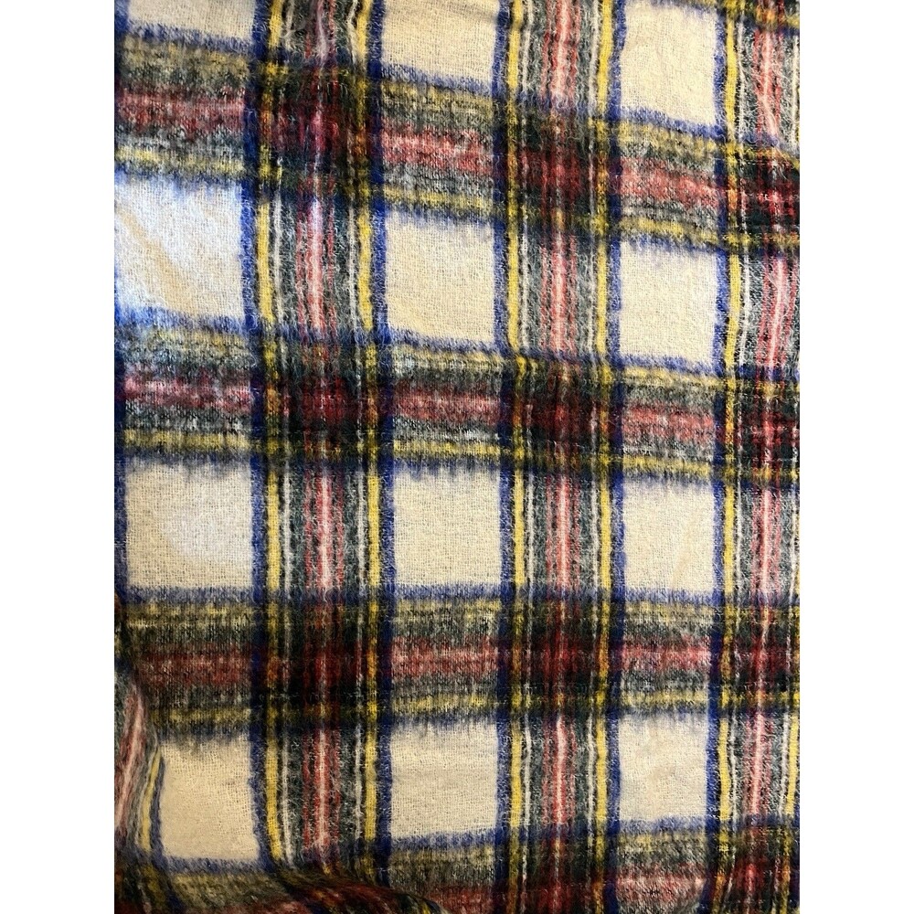 Vintage Glentana Mohair Wool Plaid Throw Blanket Scotland 65x40 Tartan Fringe